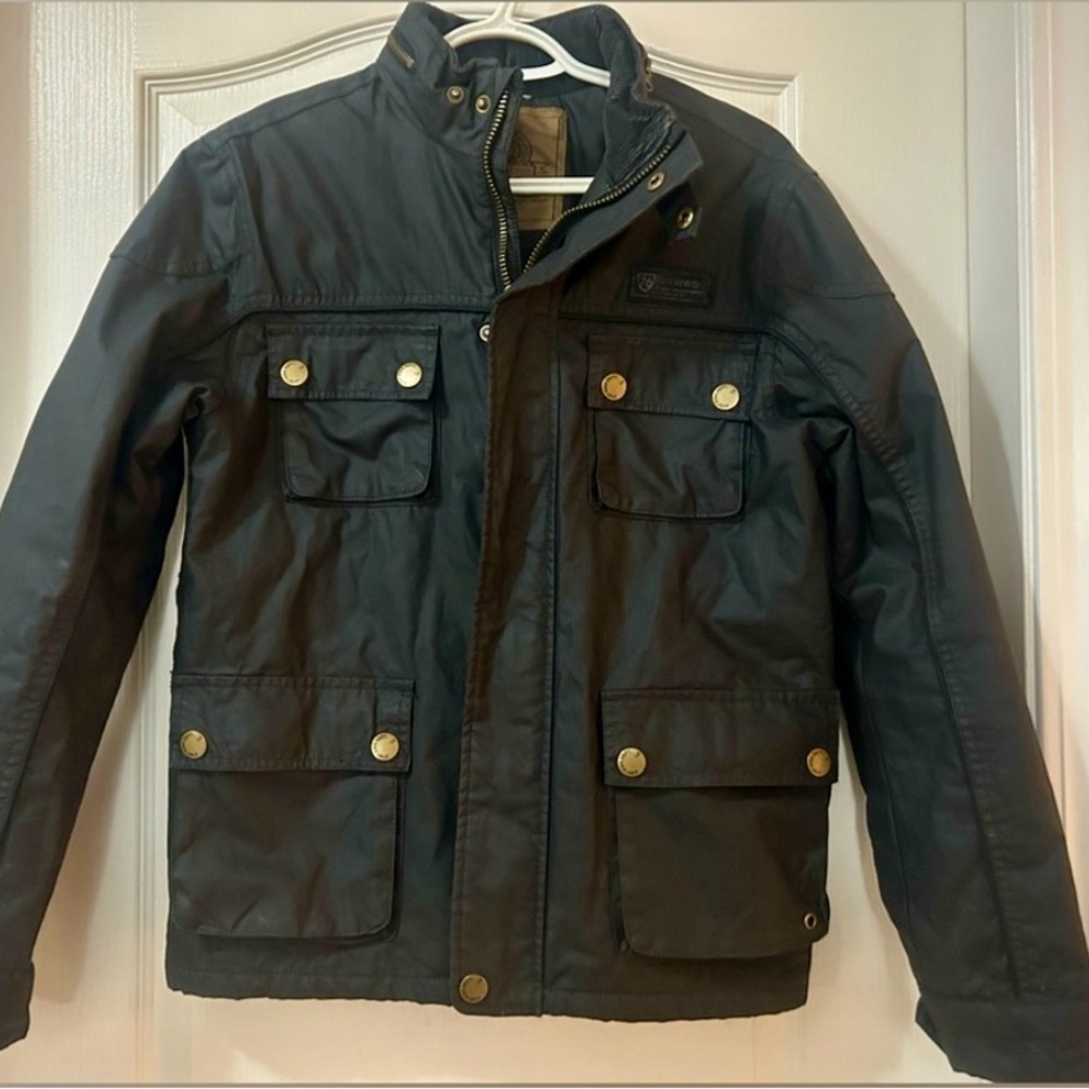 Men's Black waxed cotton Jacket with Gold Accents